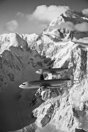 Jets and Denali, black and white